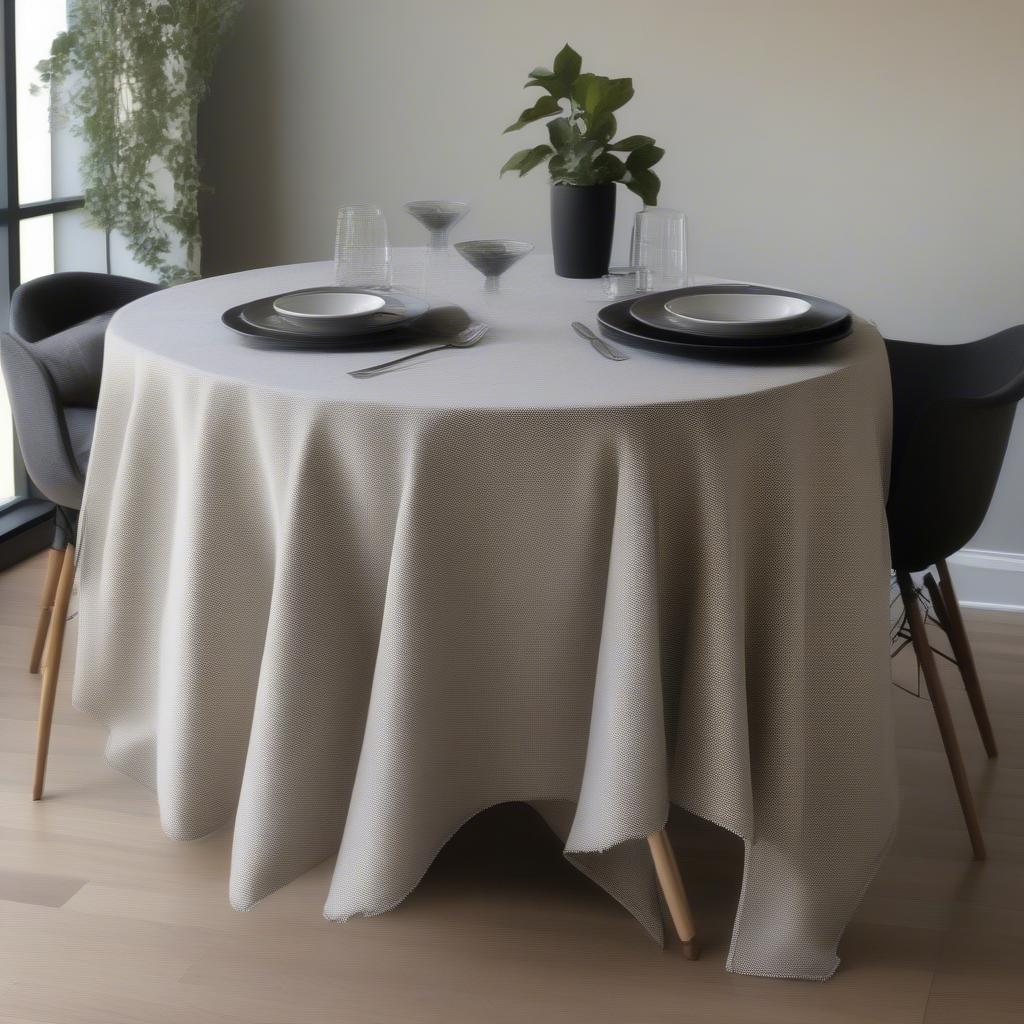 70 Inch Round Tablecloth in a Dining Room Setting