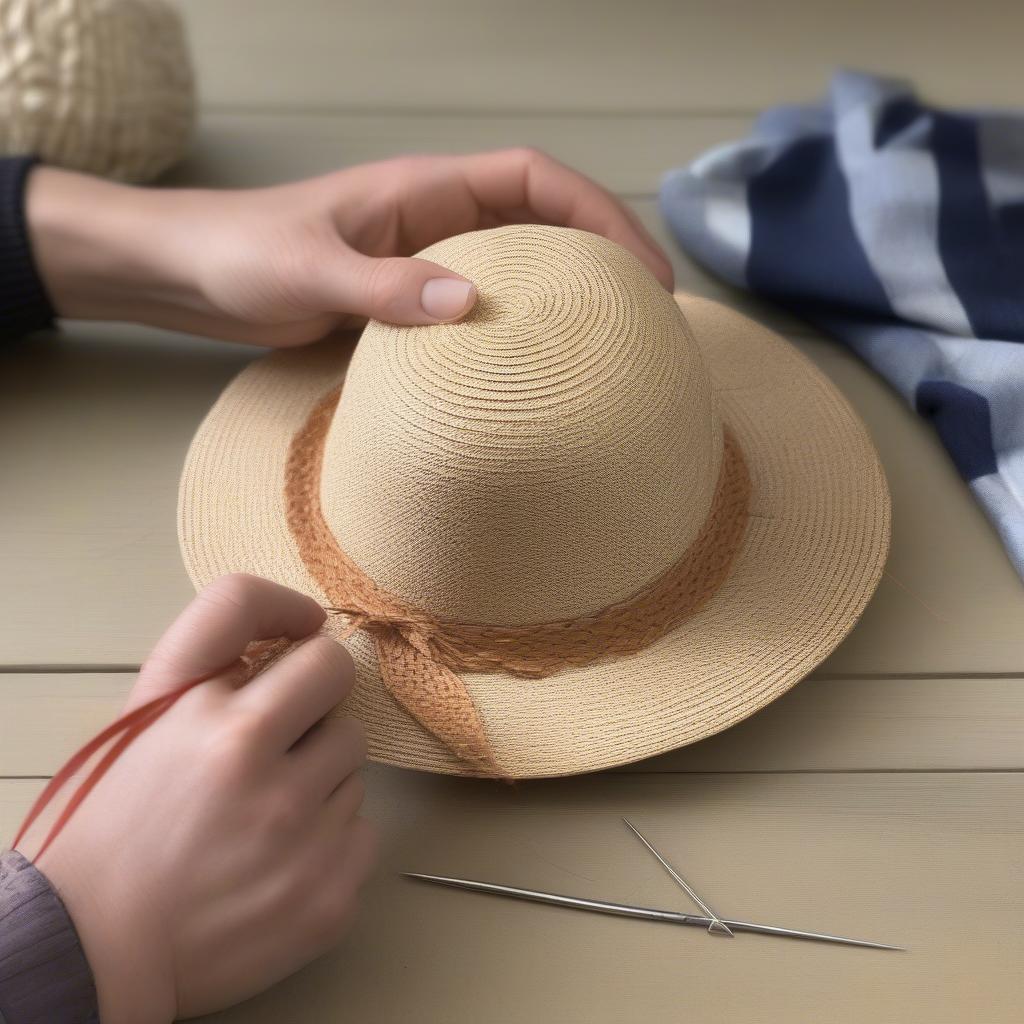 Attaching a Hatband to a Straw Hat