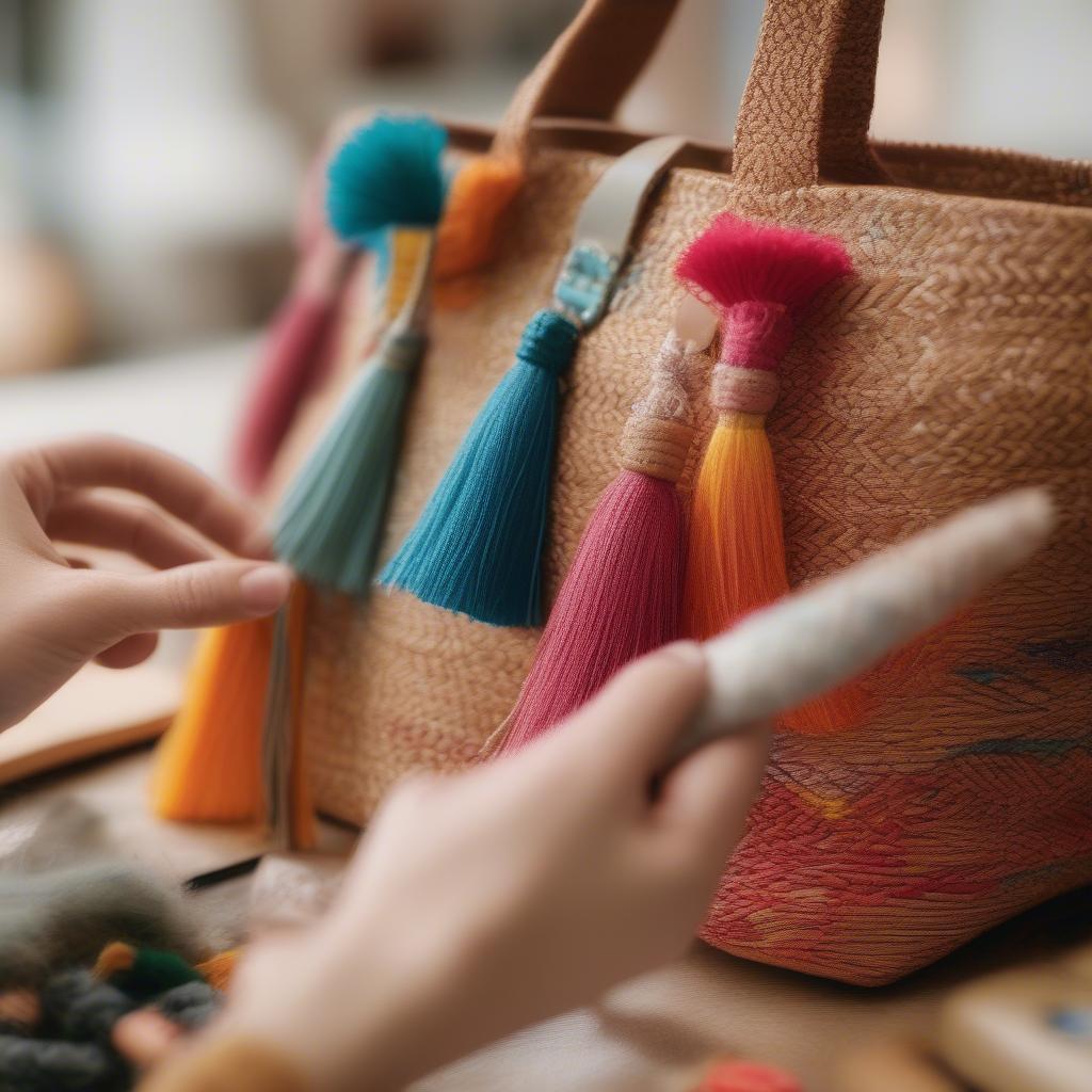 Adding Tassels to a Woven Tote Bag