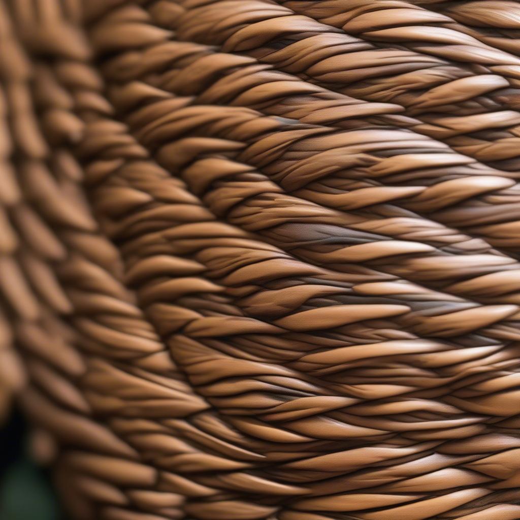 Close-up detail of an African basket weave hat, showcasing the intricate weaving patterns and natural fibers.