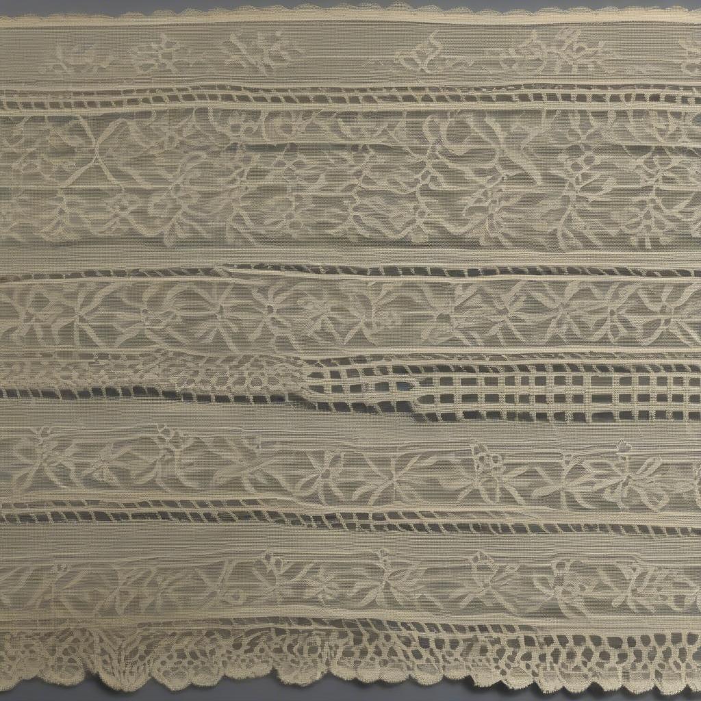 Antique sample of basket weave lace, illustrating its historical usage in textiles and fashion