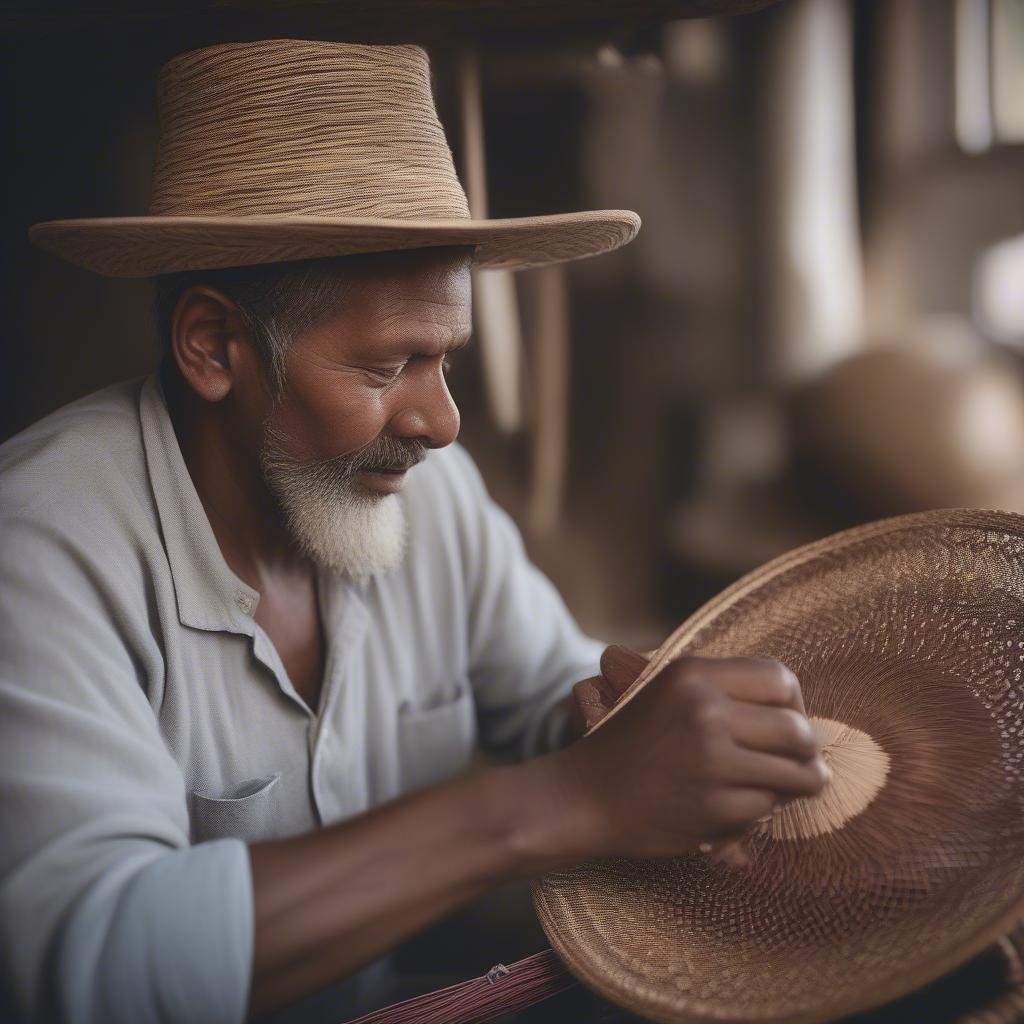 Artisan Weaving a Hat