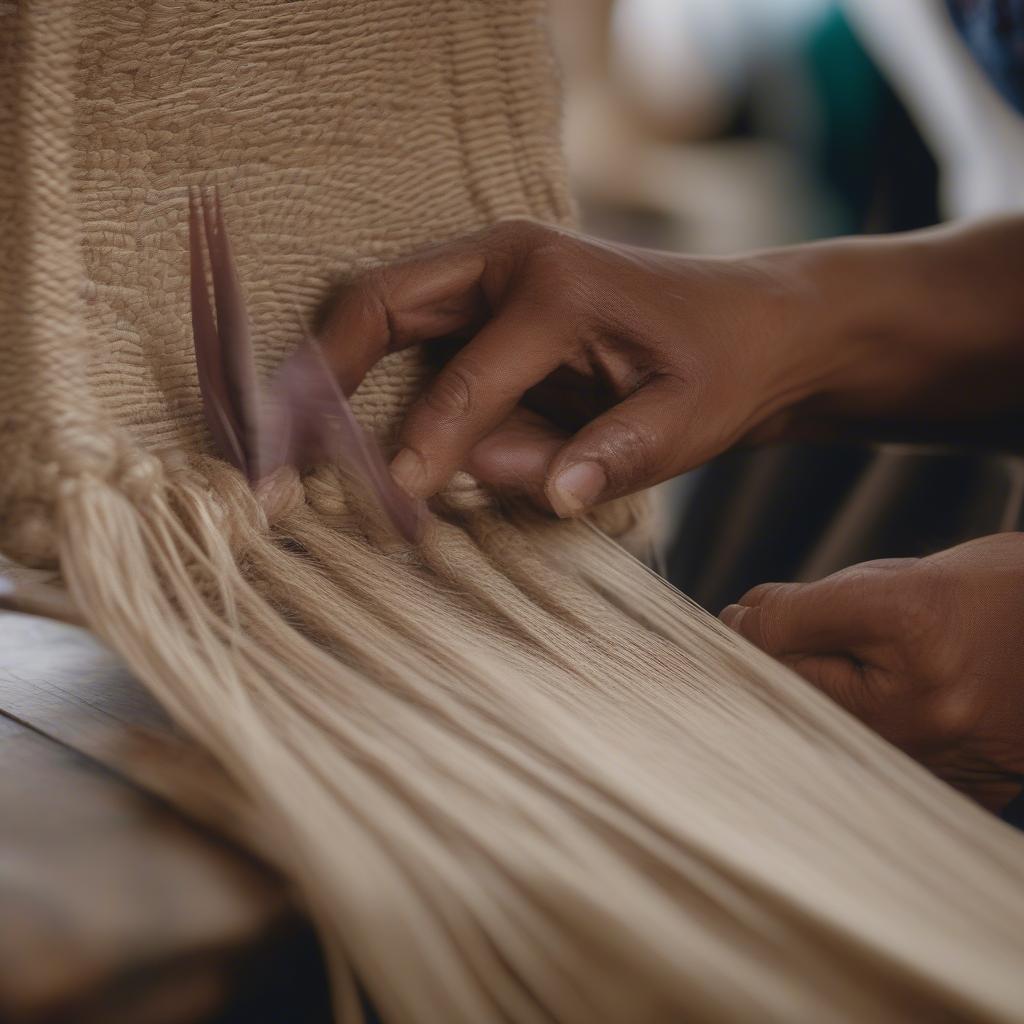 Artisan weaving a mizzue bag