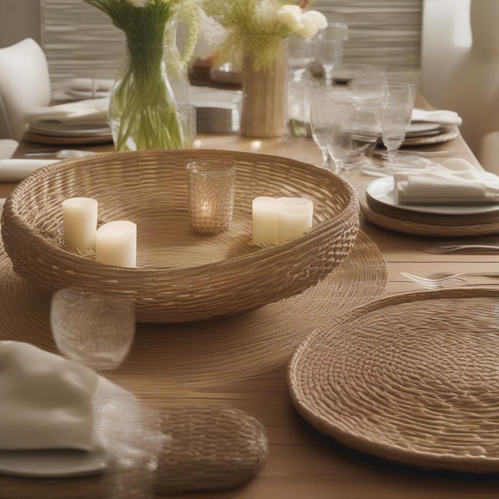 Various Basket Weave Centerpieces for Round Glass Dining Tables