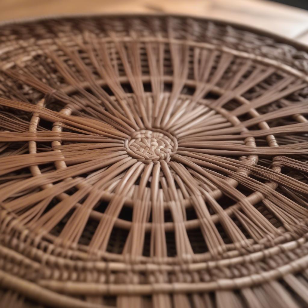 Traditional Balinese Weaving Table with Intricate Rattan Pattern