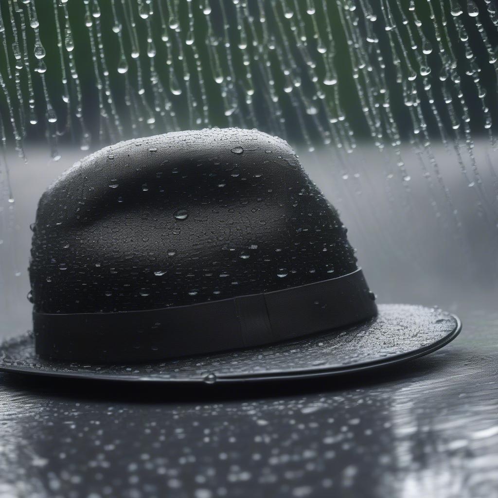 Ballistic weave hat in the rain, demonstrating water resistance