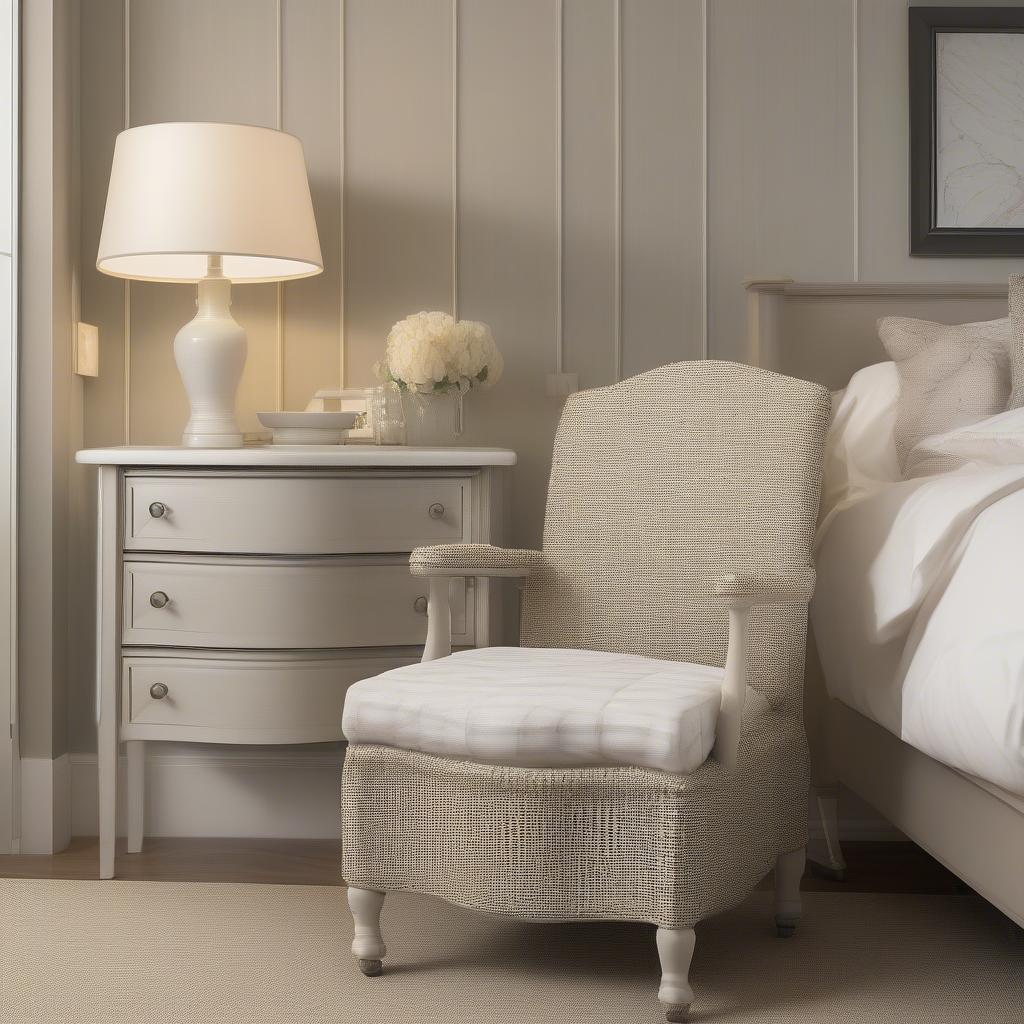 Basket Weave Commode Chair in a Bedroom Setting