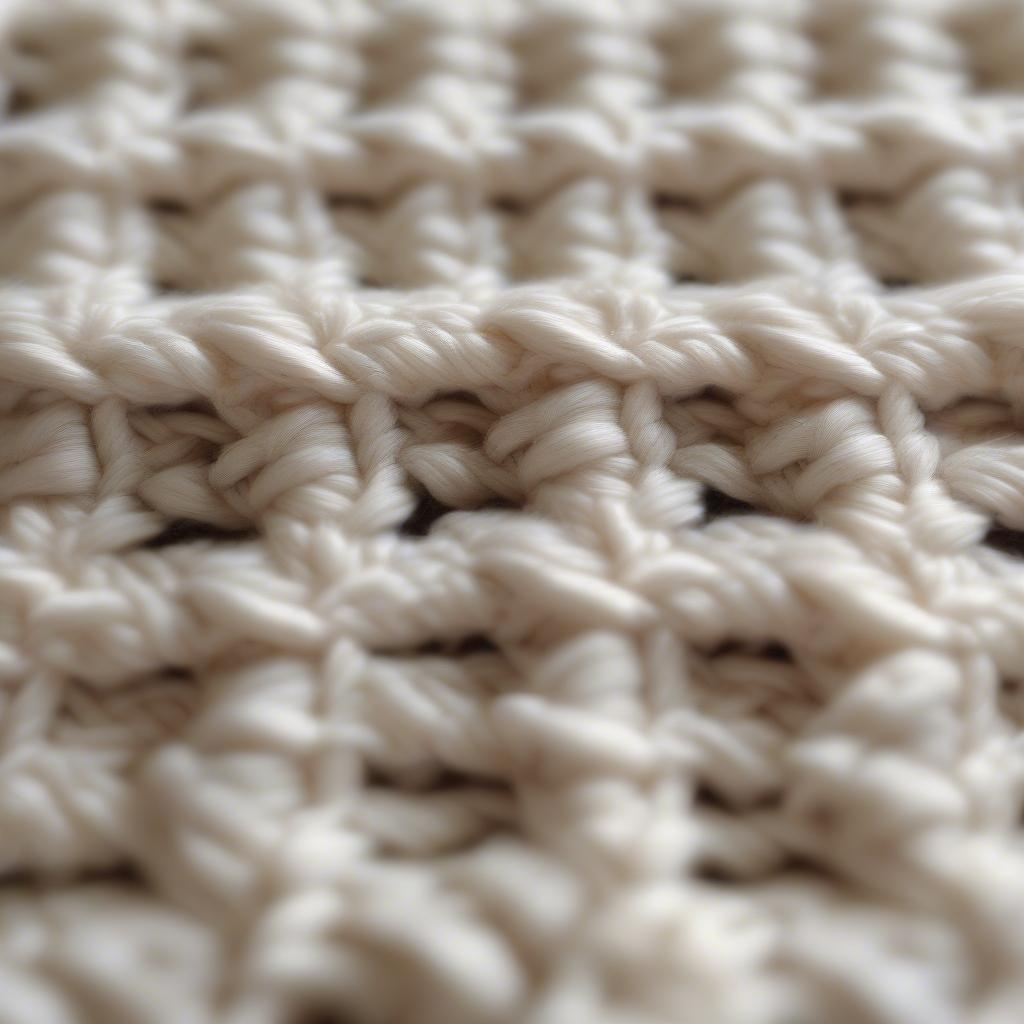 Basket weave crochet blanket with a delicate shell stitch edging.