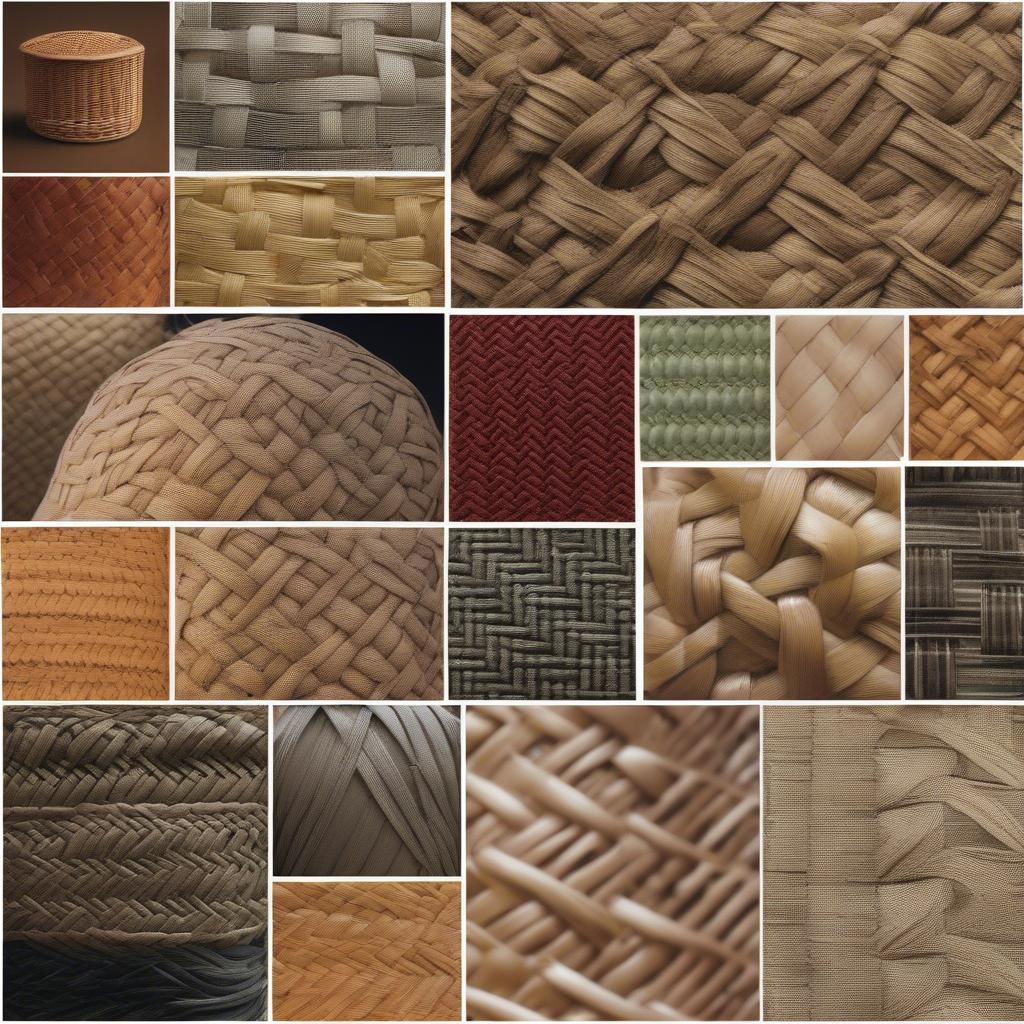 Different basket weave patterns used in hat making, showcasing the variety of designs and textures.