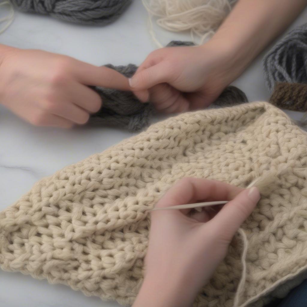 Crocheting a basket weave infinity scarf - work in progress