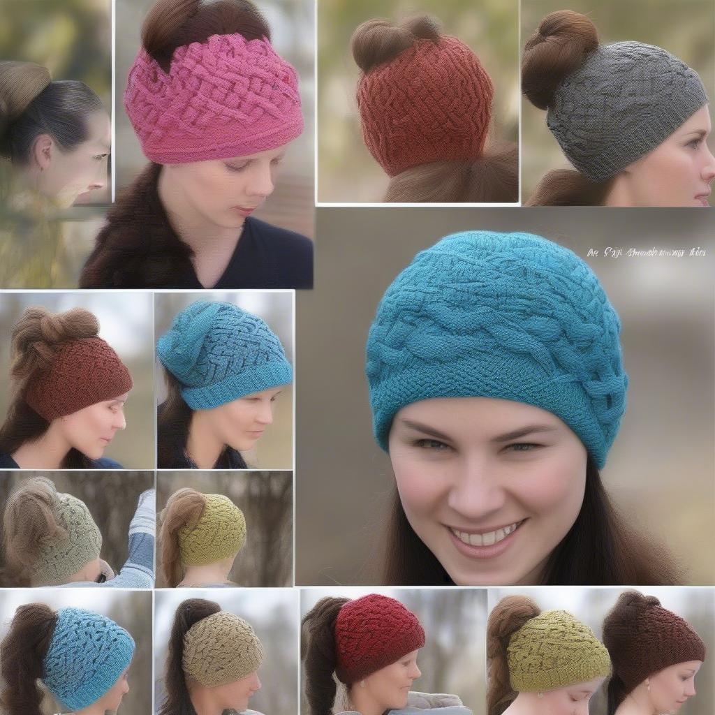 Different styles of basket weave messy bun hats