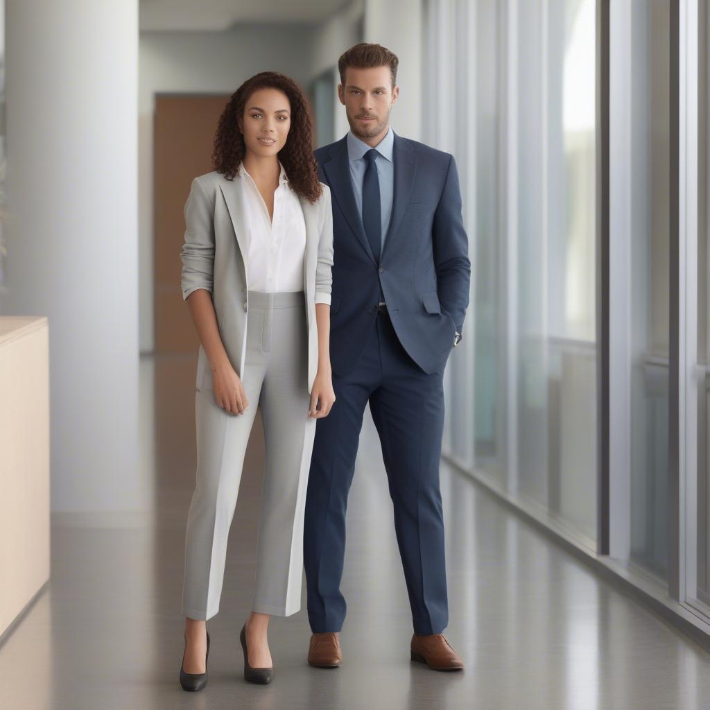 Basket weave pants styled for the office: paired with blazers and button-down shirts.