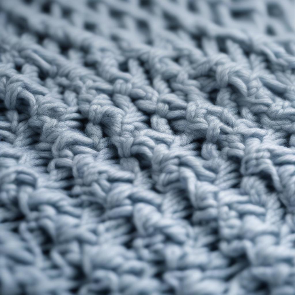 Close-up view of the basket weave stitch pattern on a knitted baby blanket