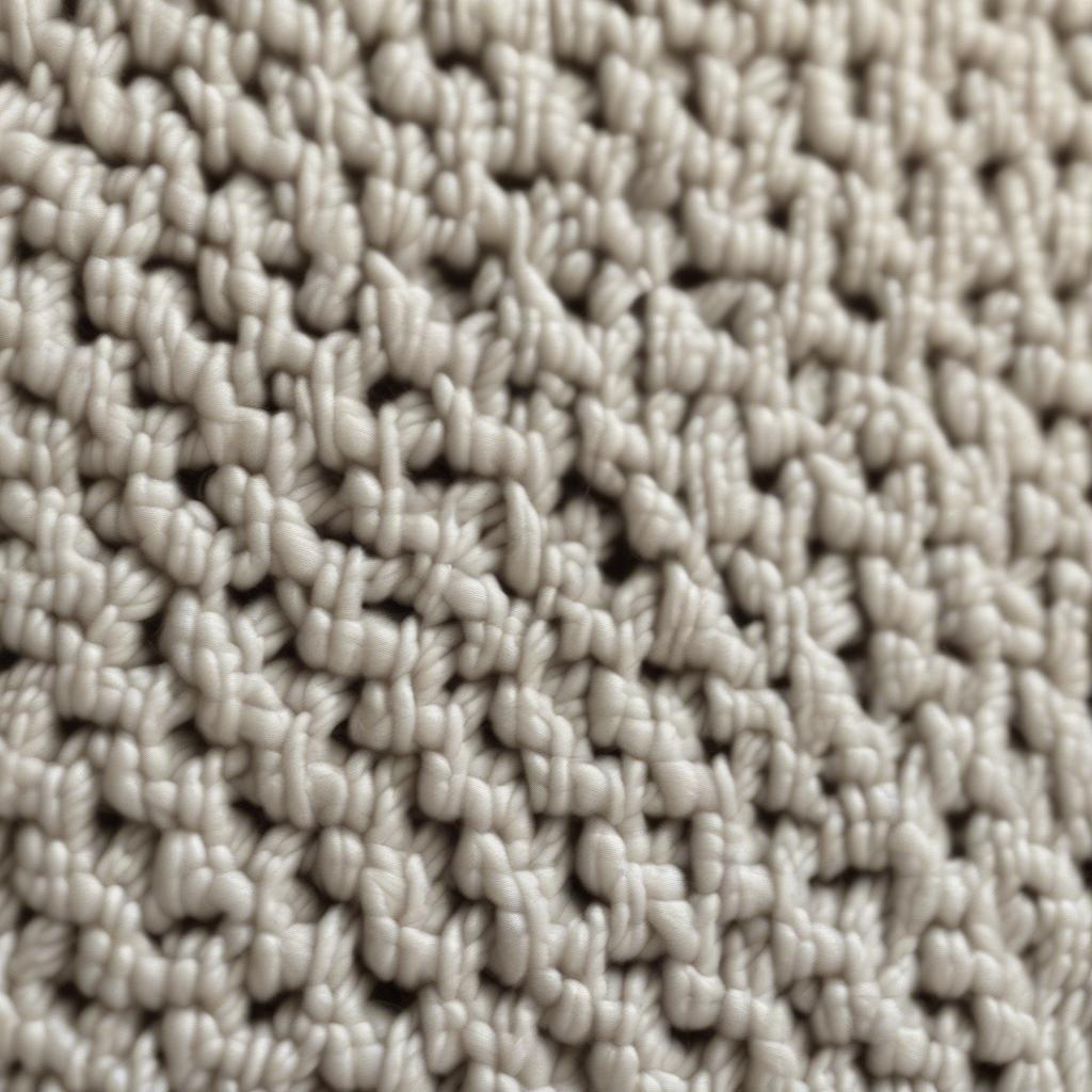 Close-up view of the basket weave stitch in a crochet messy bun hat