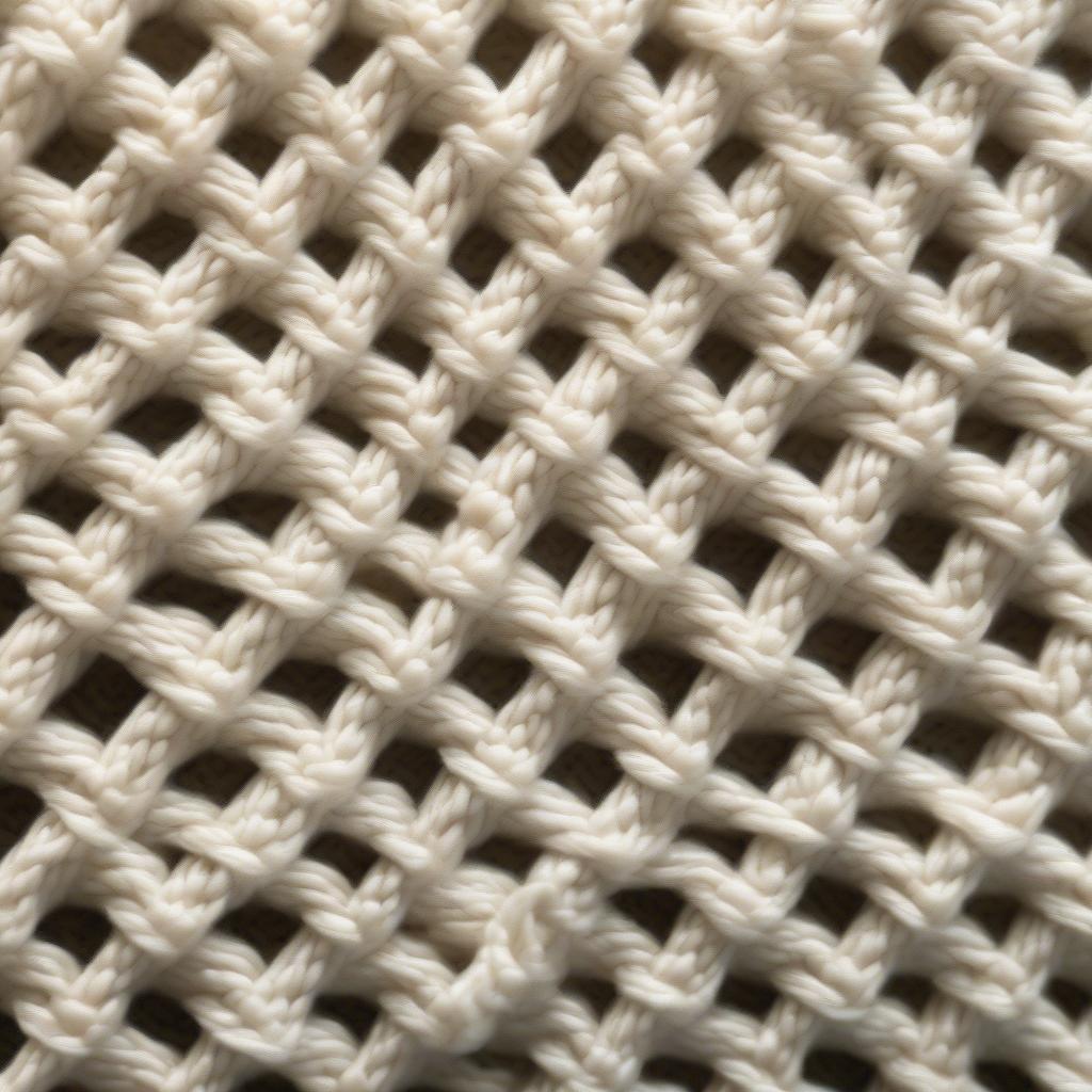 Close-up view of the basket weave stitch in a messy bun hat