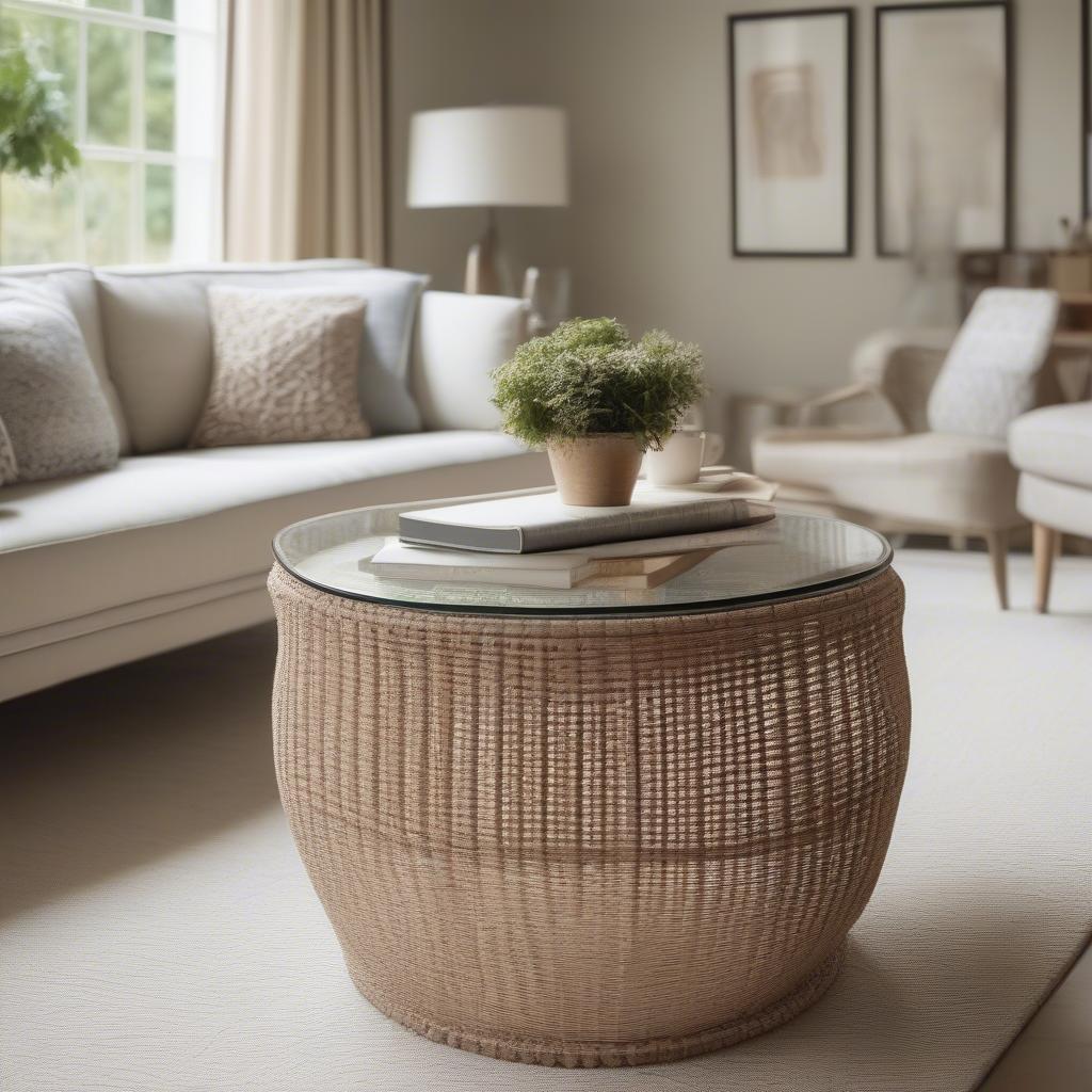 Basket weave table in a living room setting