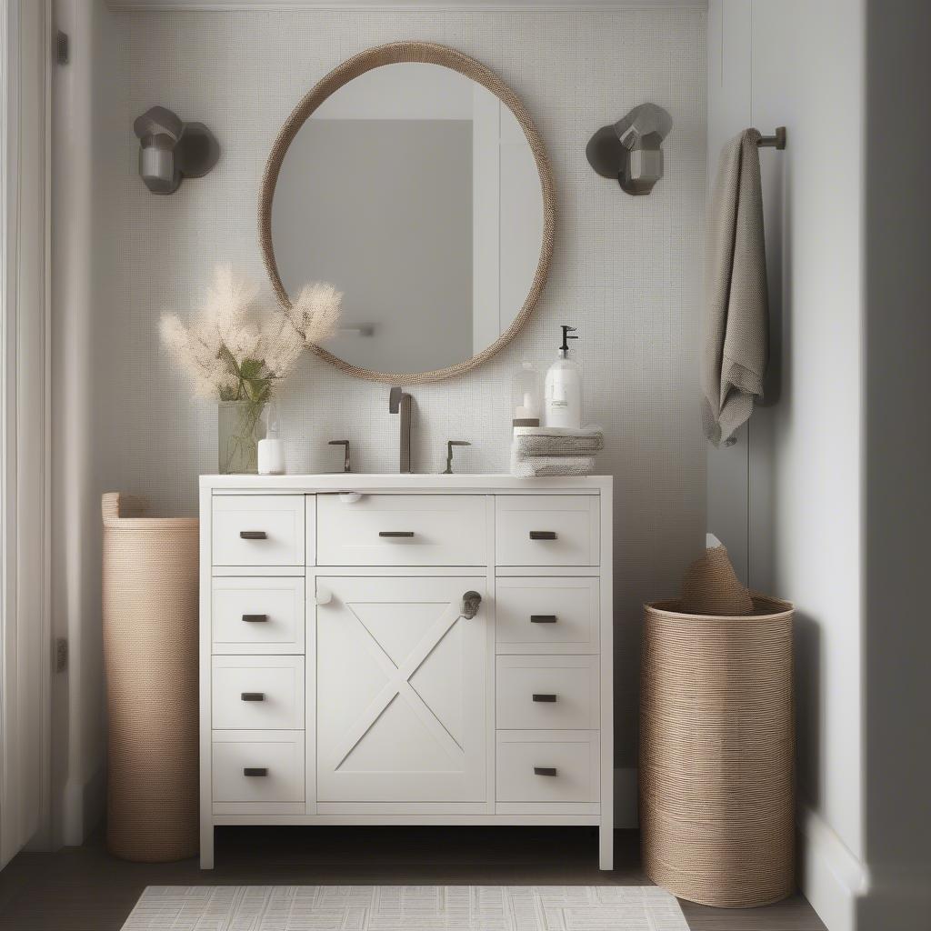 Basket Weave Trash Can in a Bathroom Setting