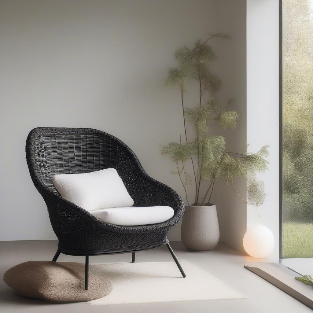 Black weave chair in a modern living room setting