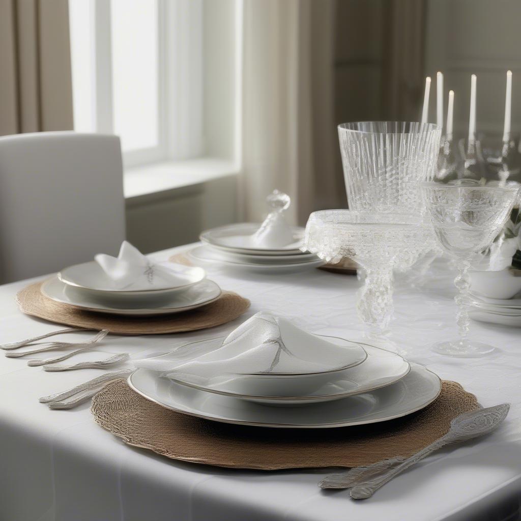 Blair Home weave table cloths add a touch of elegance to a formal dining setting.