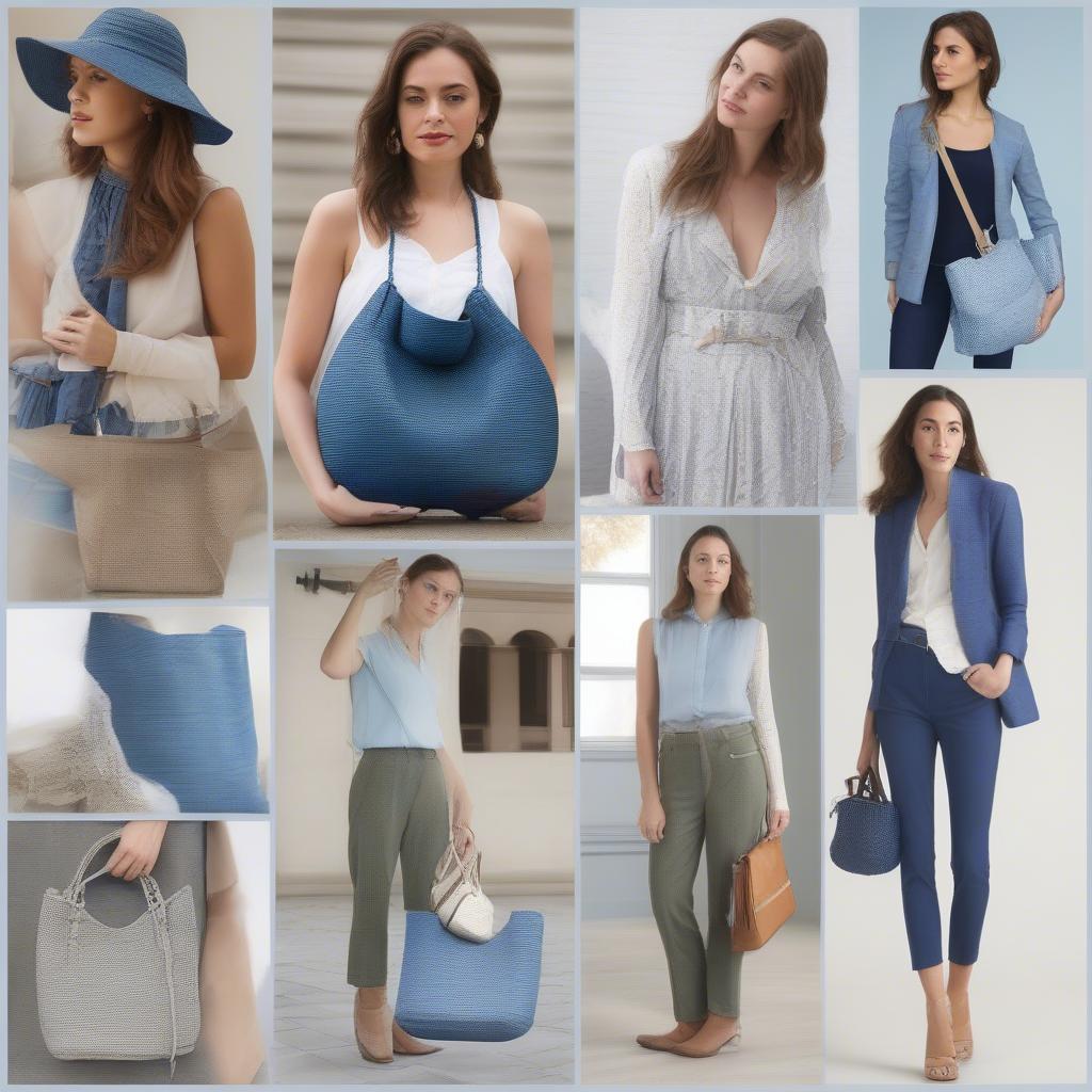 Outfit Ideas with Blue Woven Hobo Bags