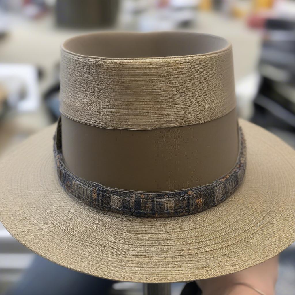 Adding a hatband to a finished boater hat