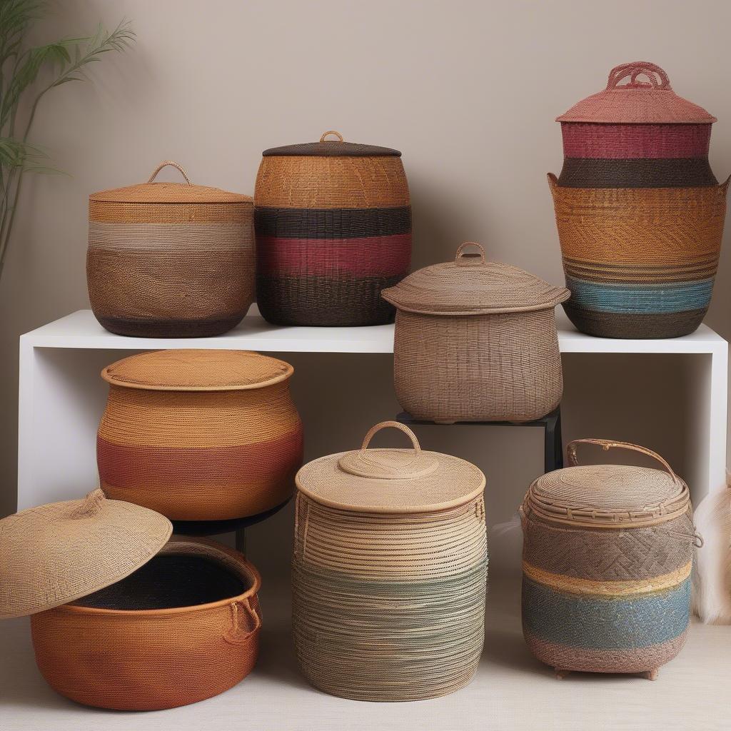 Variety of Boho Weave Baskets with Lids