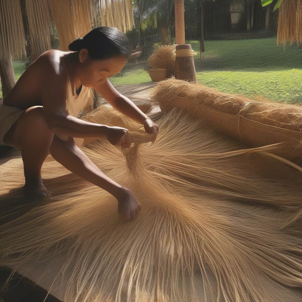 Preparing Nito and Raffia for Bohol Basket Weaving