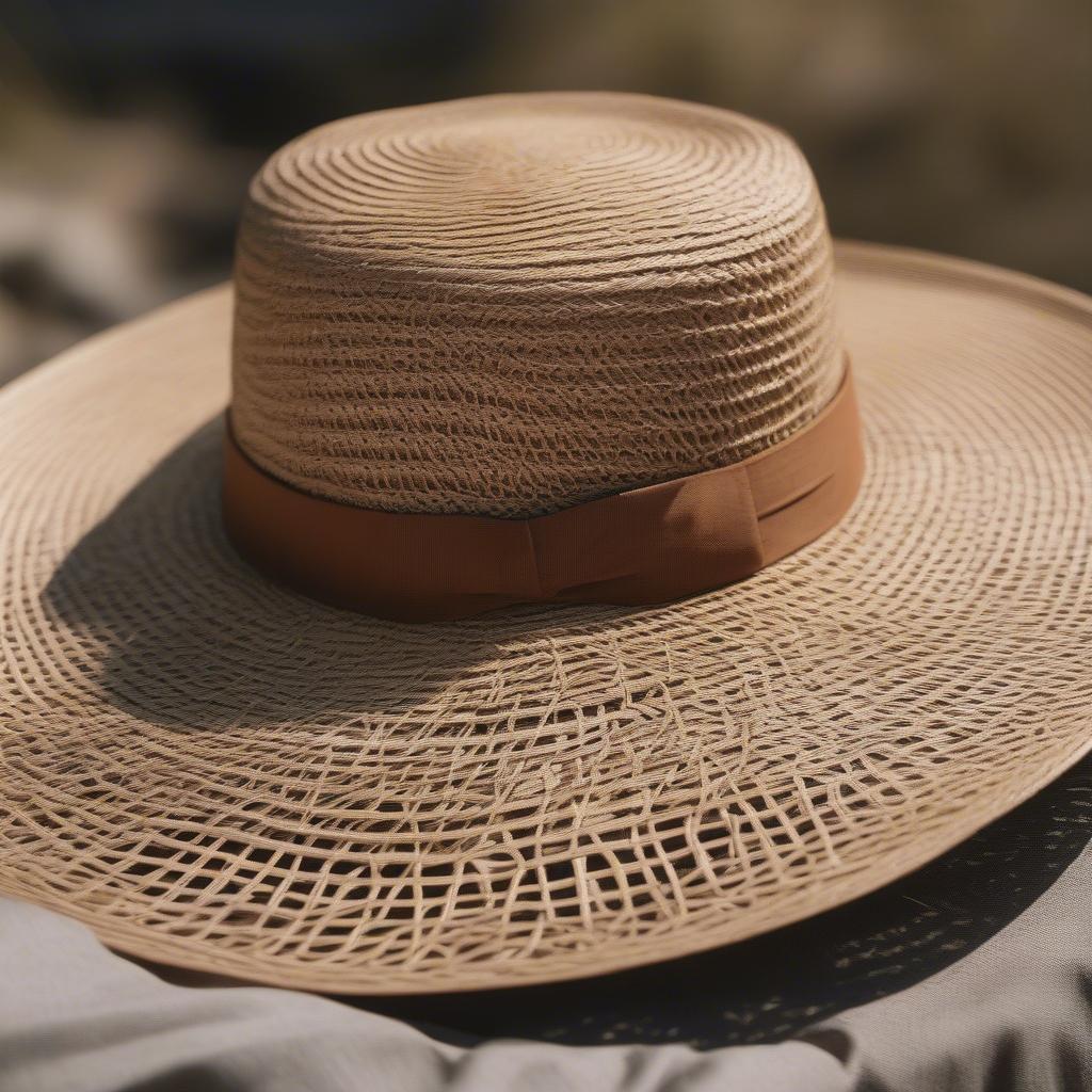 Close-up of the Brixton Joanna Open Weave Hat showing the intricate weaving pattern