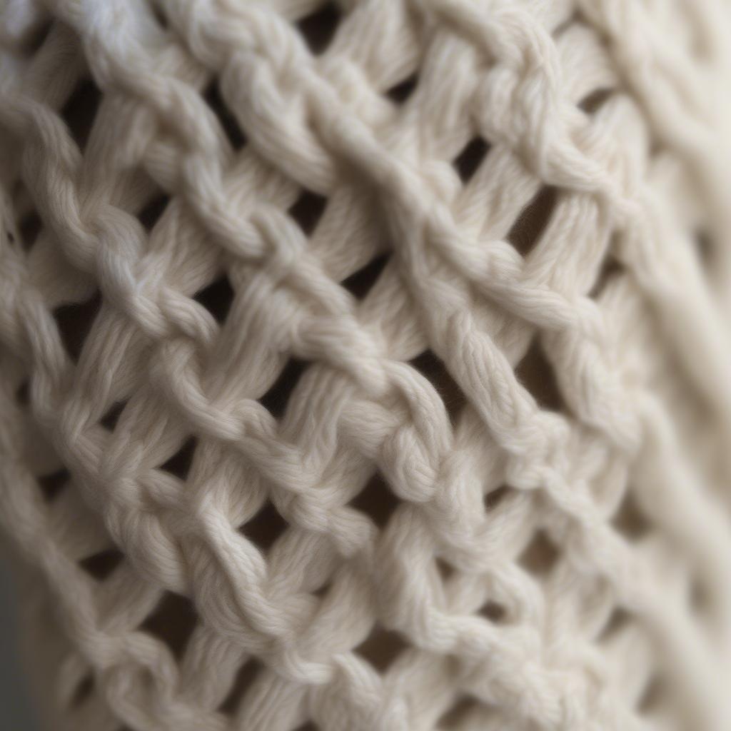 Close-up of a cable knit hat showing intricate stitch detail