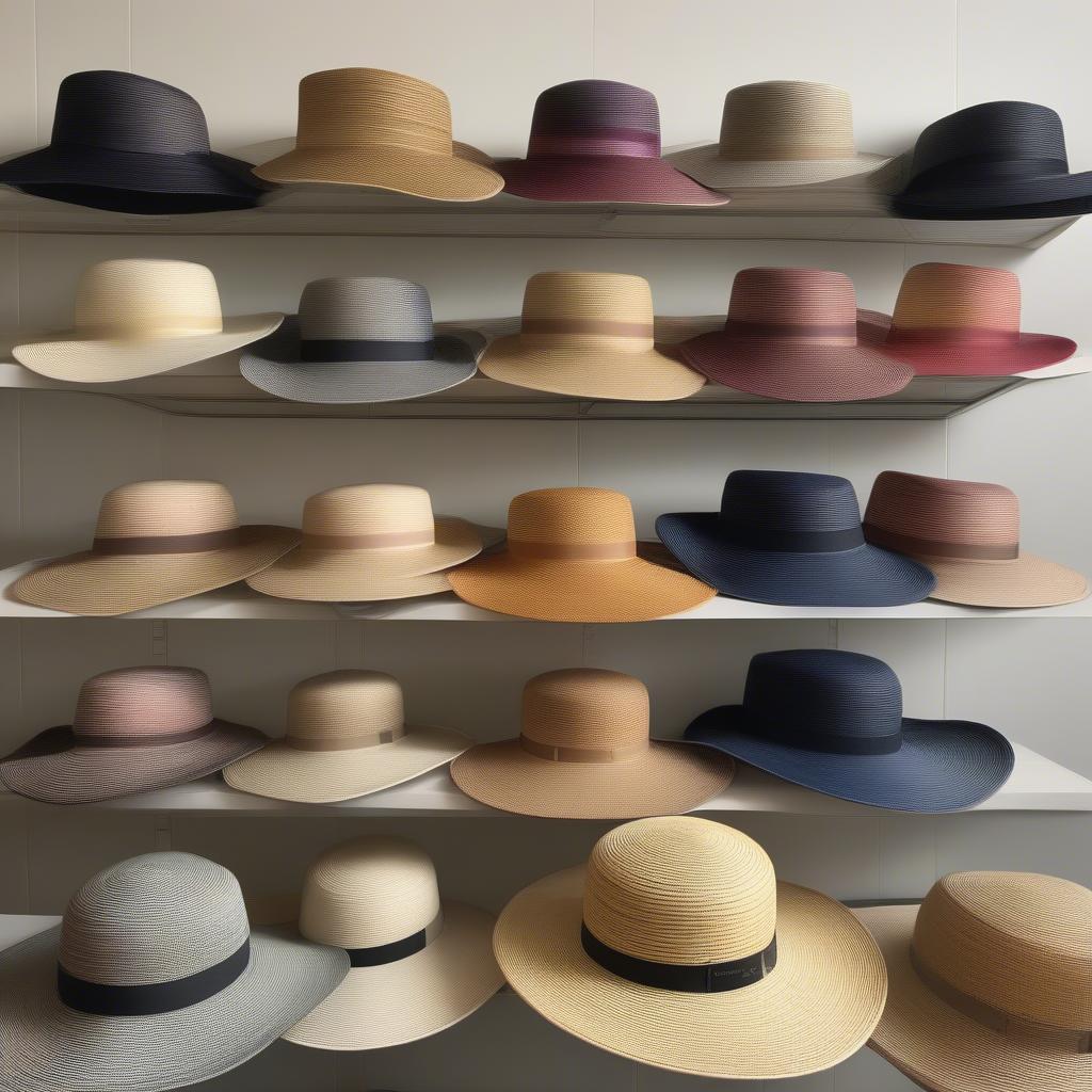 Different color variations of the Calvin Klein Ombré Weave Sun Hat