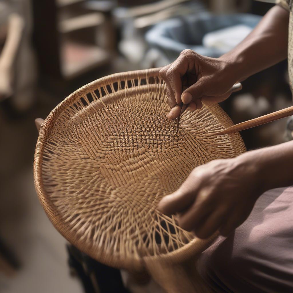 Close-up of Cane Chair Weaving in Bangalore