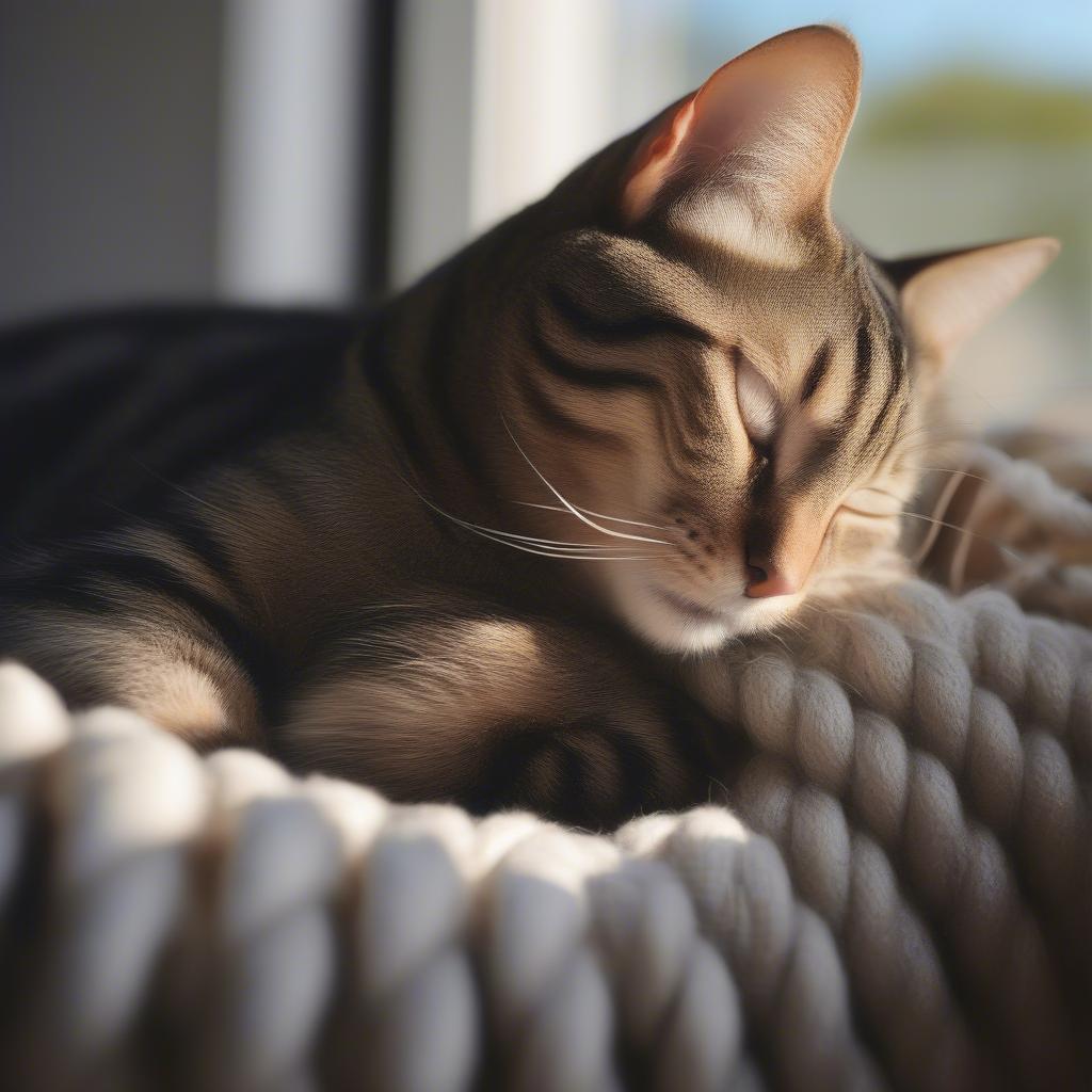 Cat Sleeping Peacefully on a Rope Weave Pet Chair