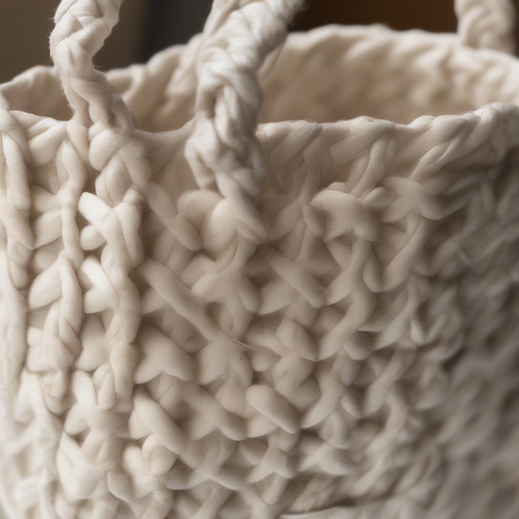 Close-up of the Catzorange Woven Cotton Bucket Bag in Cream