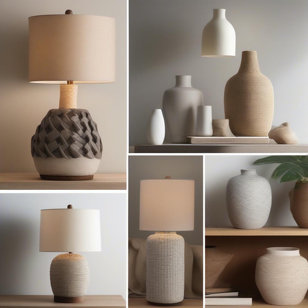 Examples of ceramic weave table lamps in various home settings, showcasing their versatility.