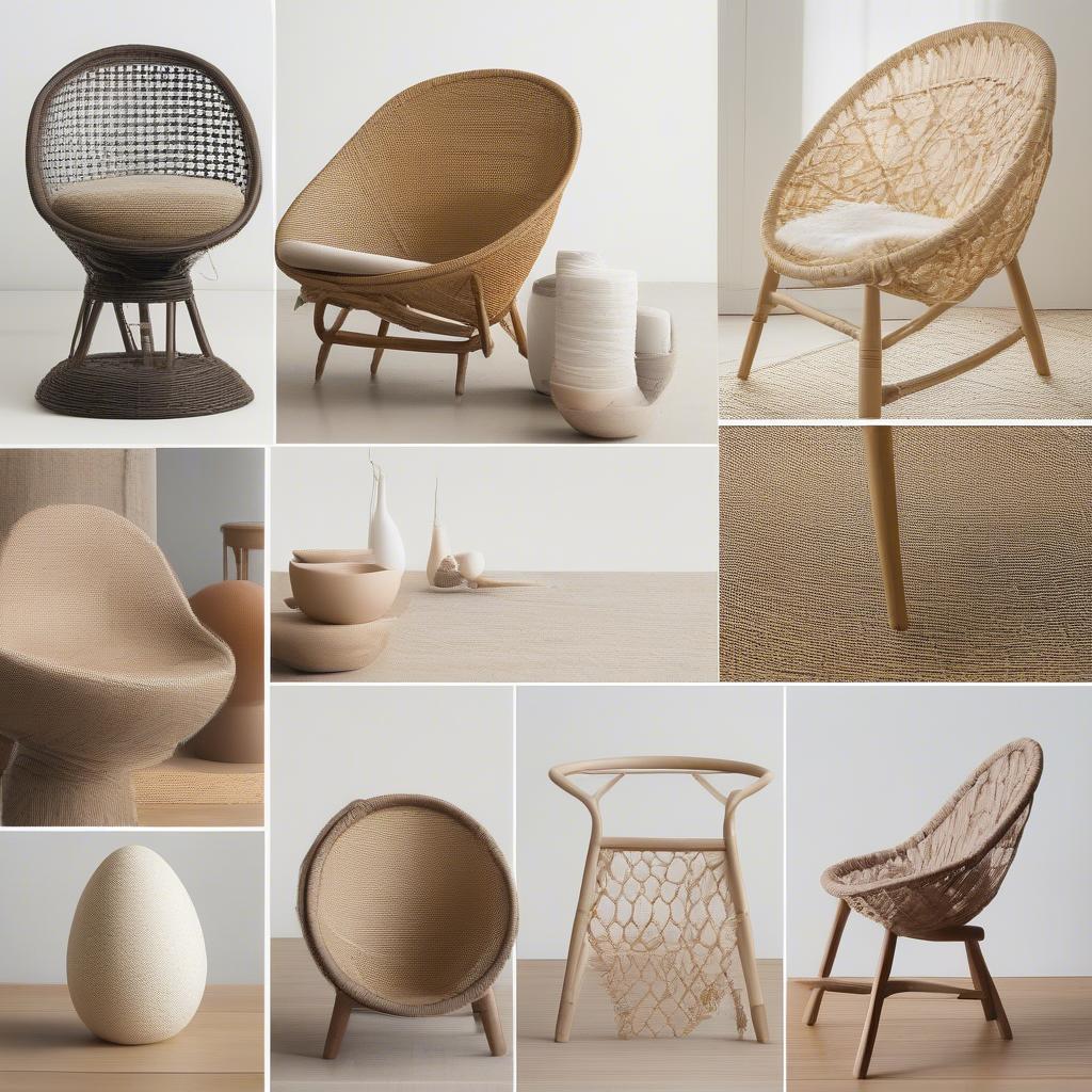 Various chair styles for weaving, including stool, round, and egg chairs.