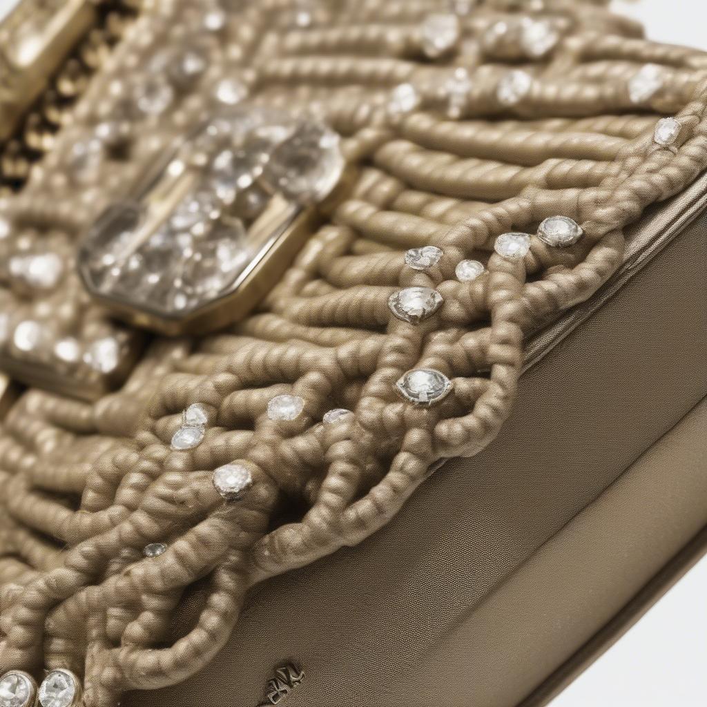 Close-up view of a Chanel Jewel Woven Chain Bag showcasing the intricate woven chain detail and jewel embellishments.