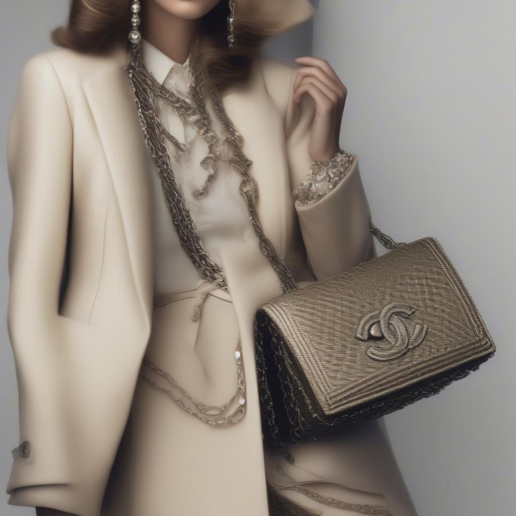 A model showcasing a Chanel Jewel Woven Chain Bag, highlighting its elegance and versatility.