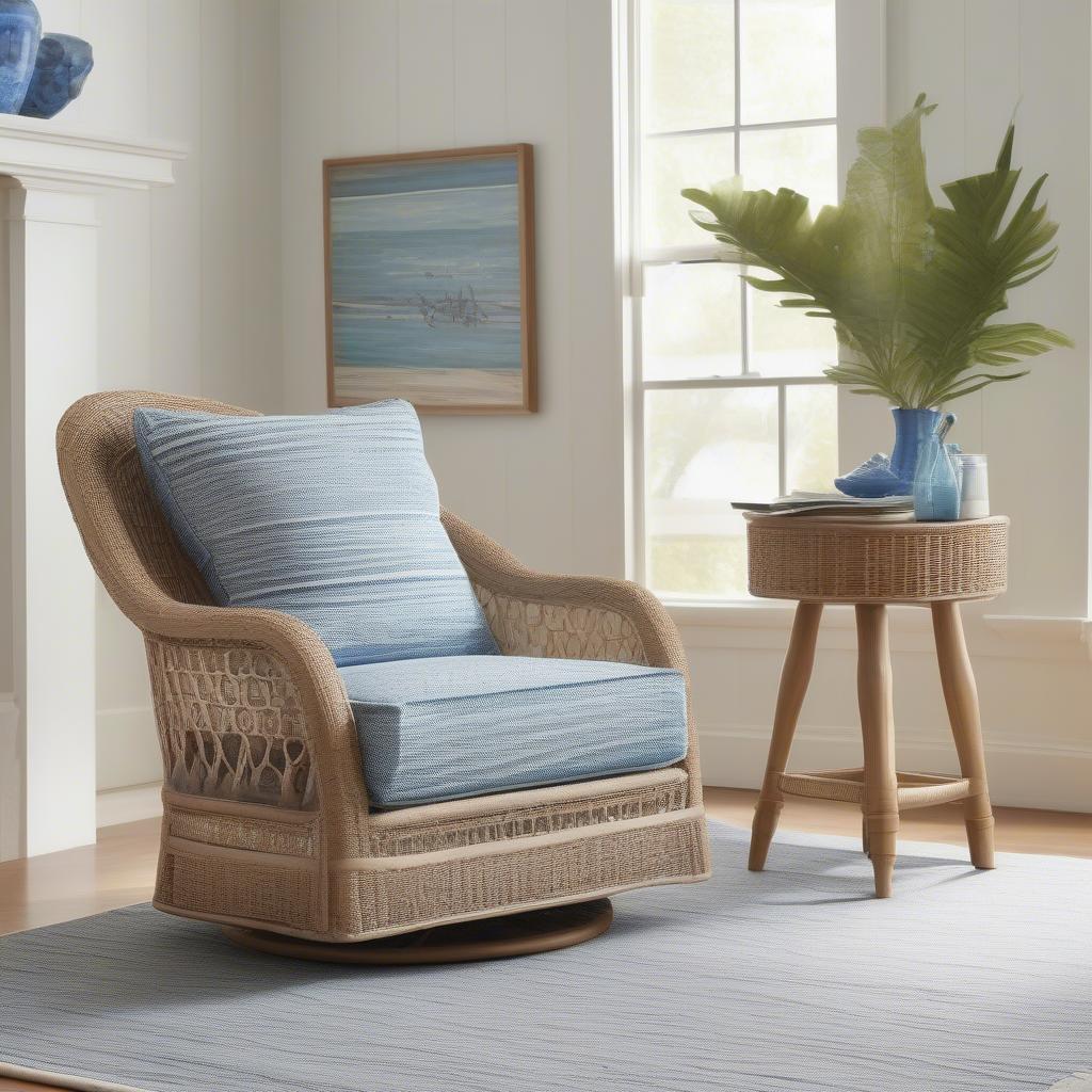 Charleston Weave Swivel Chair in a Coastal Living Room Setting