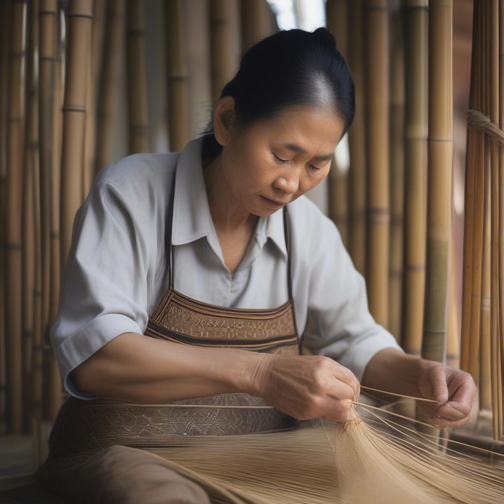 Artisan Weaving a Chinese Bag