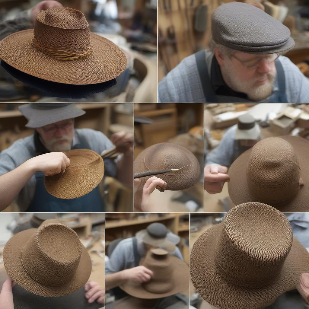 Christopher Weaver demonstrating his meticulous hat-making process, emphasizing the intricate details and craftsmanship involved.