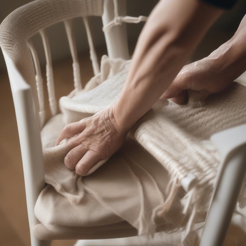 Cleaning a Woven Chair with a Soft Cloth