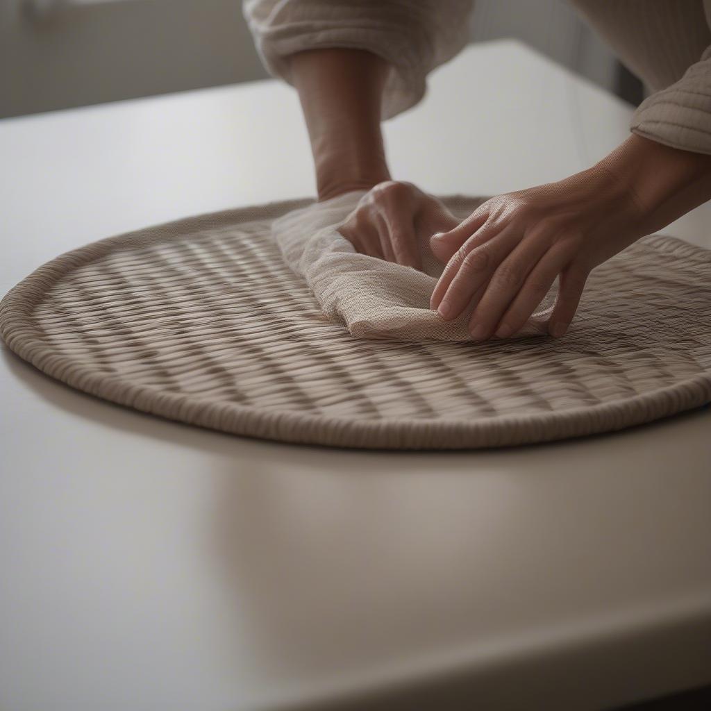 Cleaning a basket weave table