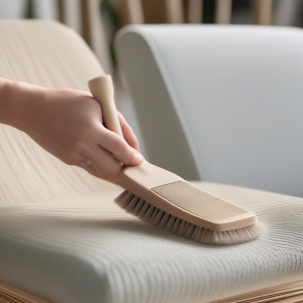 Cleaning a linear weave lounge chair with a soft brush