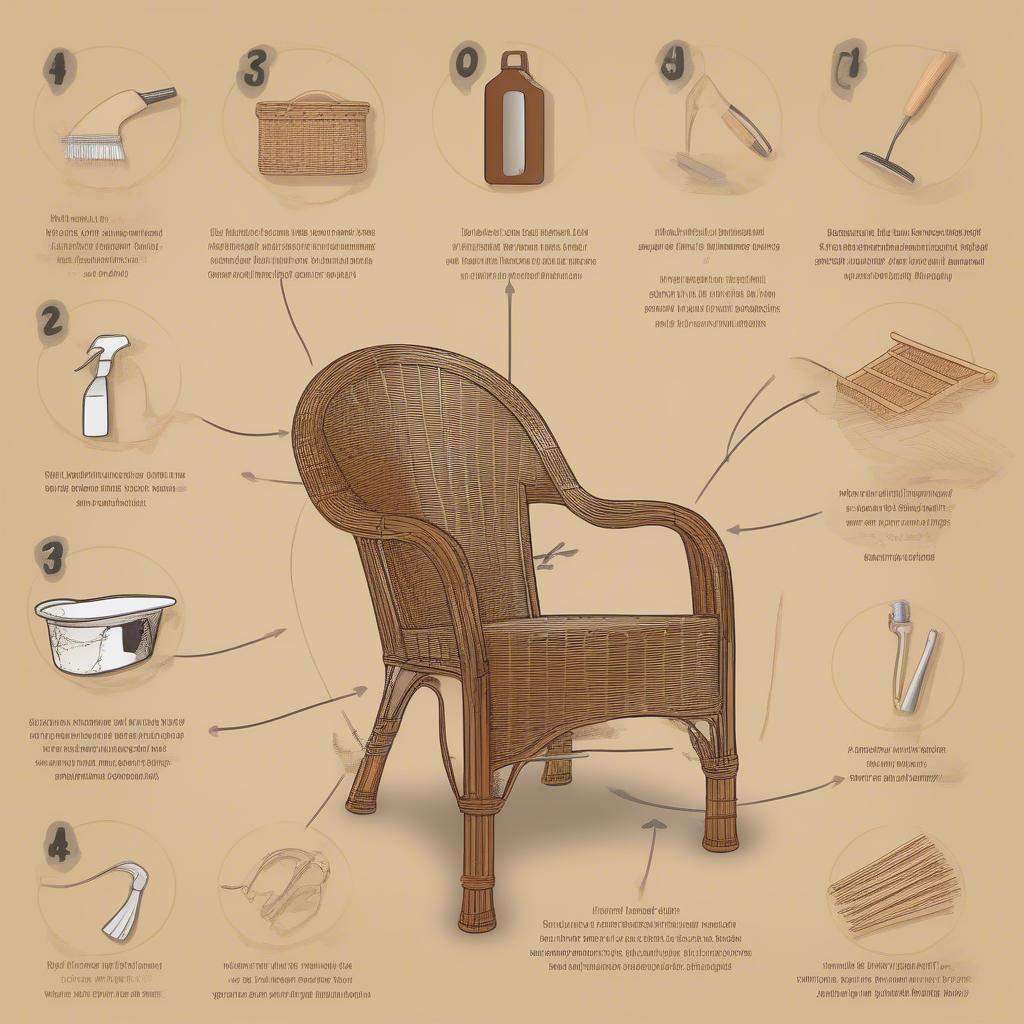 Demonstrating how to clean and maintain wicker or rattan furniture.