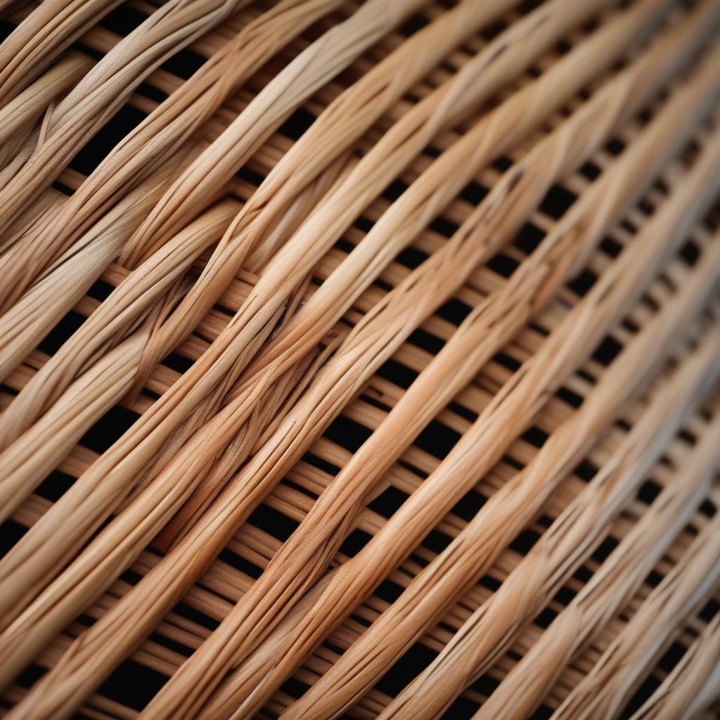 Close-up detail of the intricate rattan weave pattern on a coffee table, showcasing the craftsmanship and natural beauty of the material.