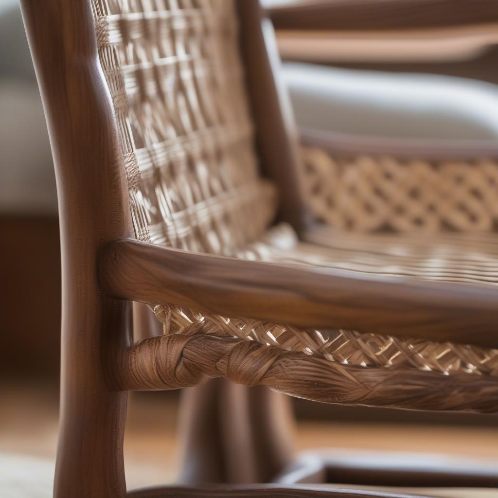 Close Up of the Intricate Weaved Back Detail on a Virginia House Rocker