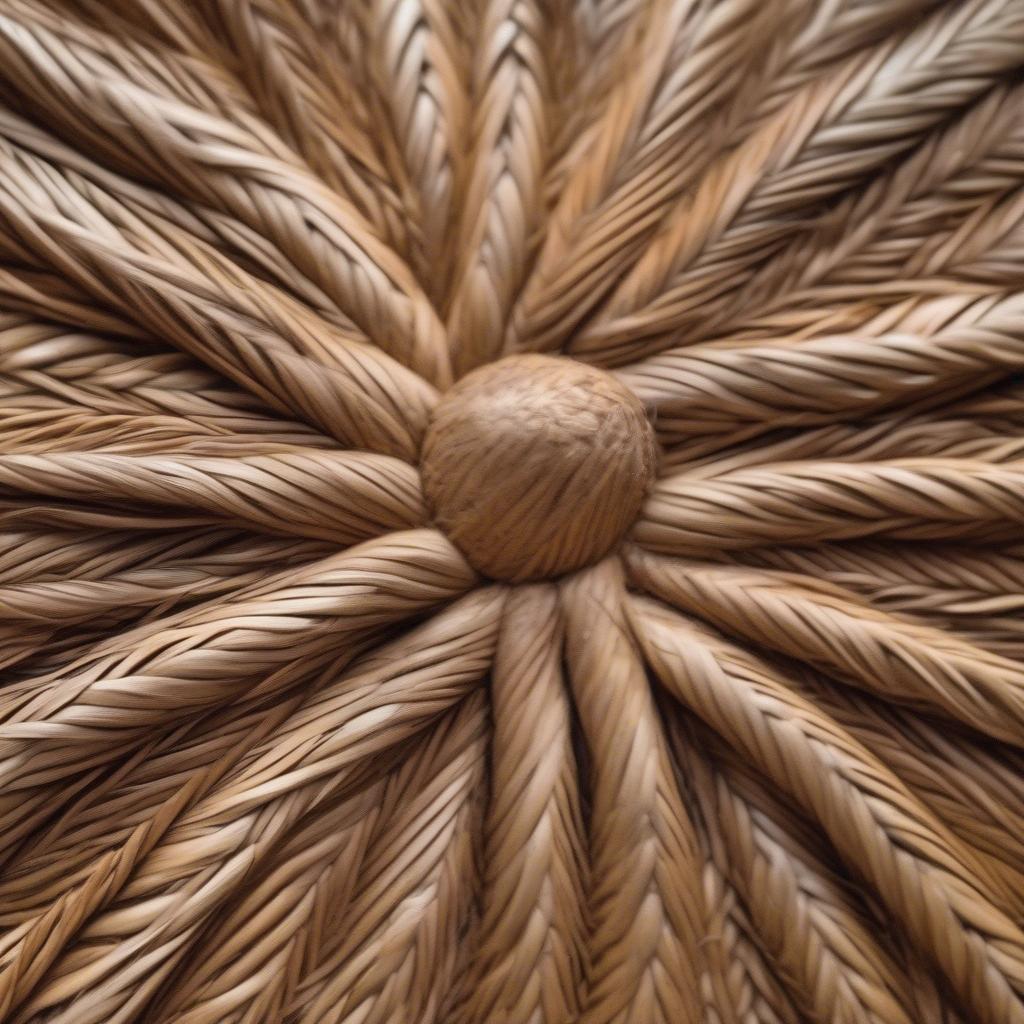 Close-up of a coconut weave hat showcasing the intricate weaving pattern