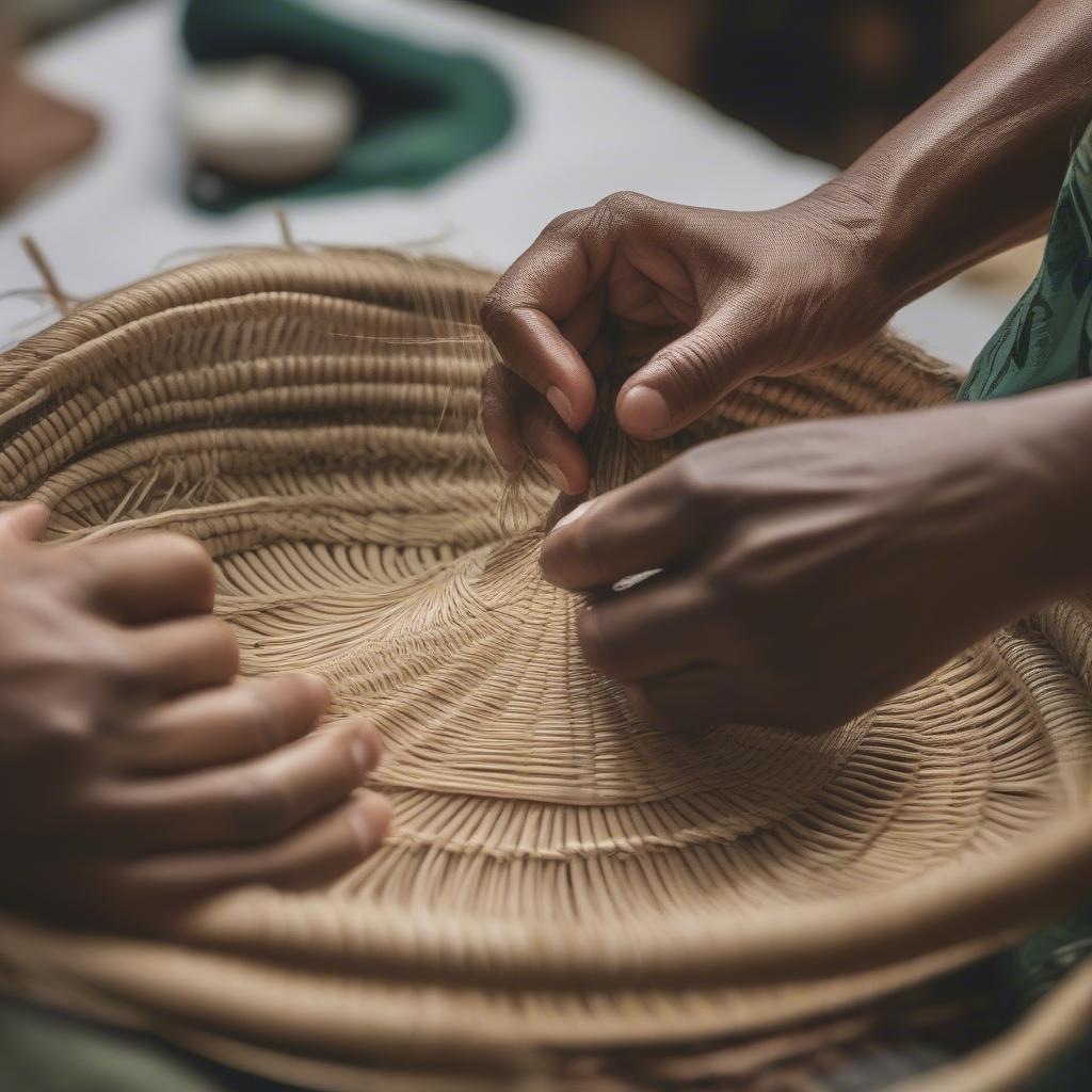 Conical Hat Weaving Process: Over-and-Under Pattern