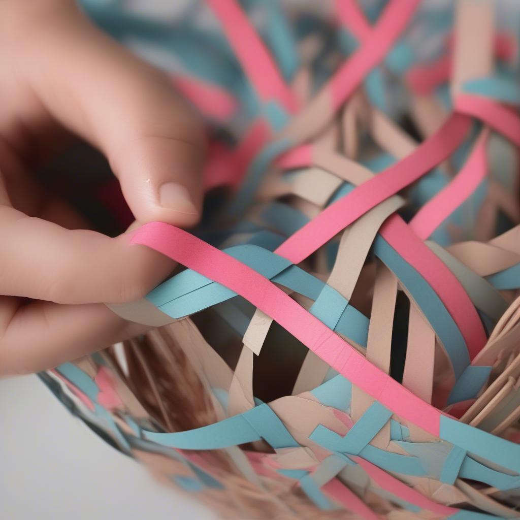 Weaving the Base of the Construction Paper Easter Basket