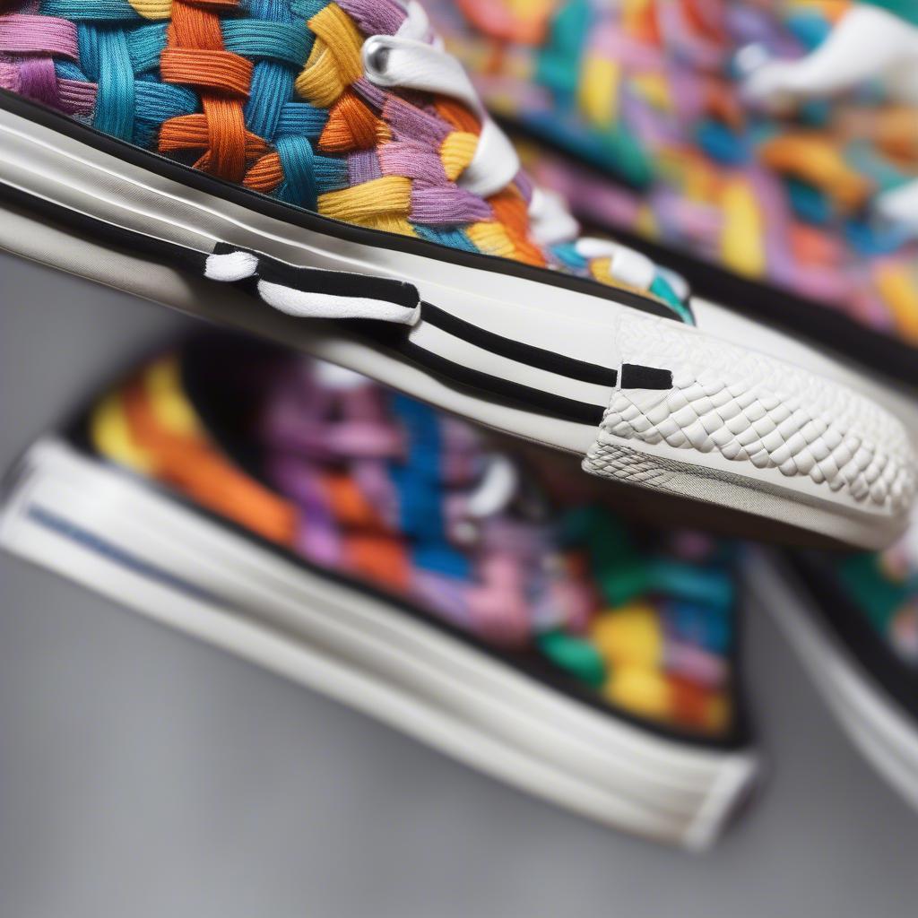 Close-up view of the basket weave pattern on the Converse All Star trainers